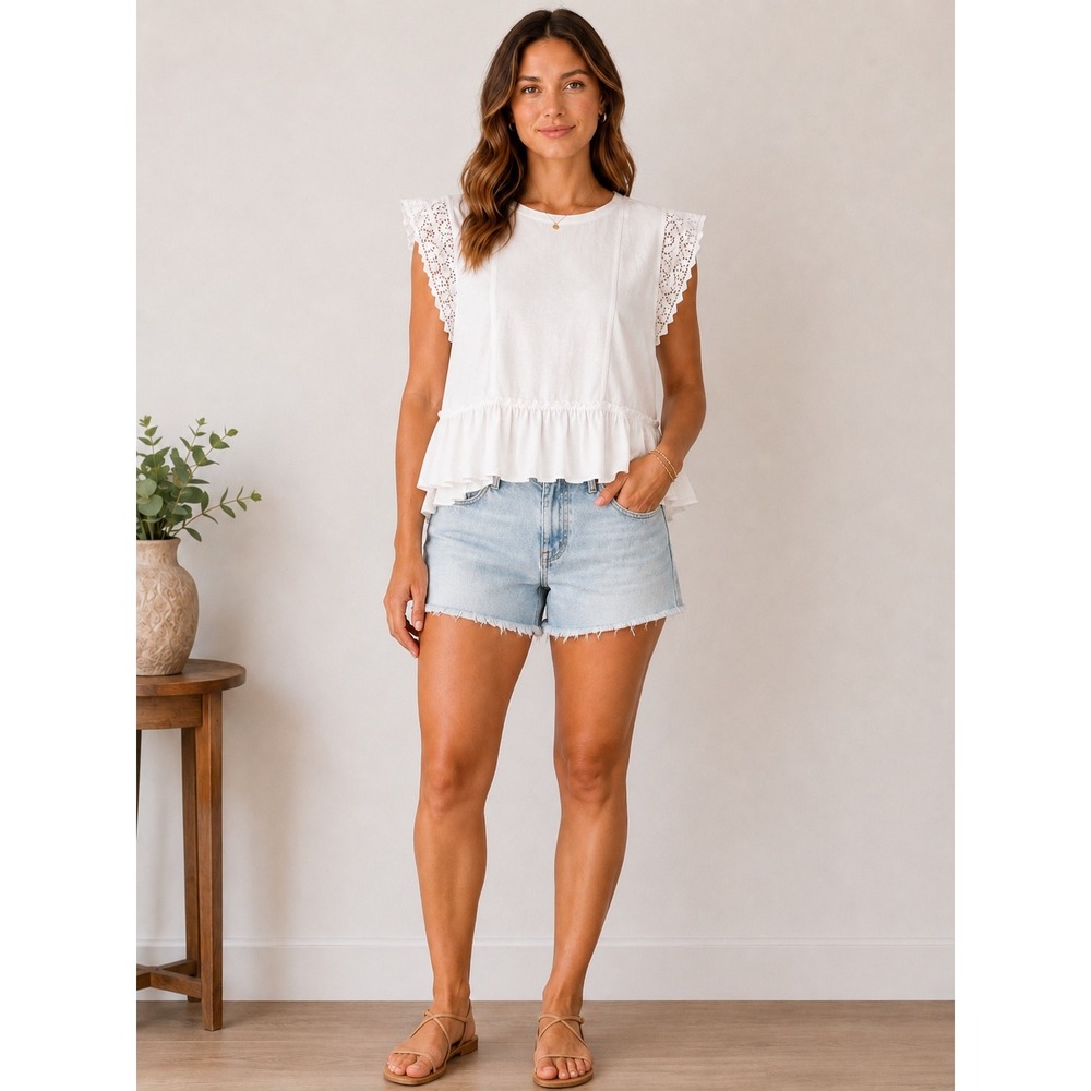 Luna Skies White Lace Ruffle Sleeveless Top XL Boho Cottagecore Coquette New